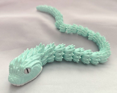 3D Printed Light Blue Baby Bush Viper 12'' in Articulated Flexi Fidget Toy