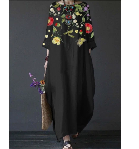 Übergröße Damen Sommerkleid Kleid Damen locker Sommer Blumen Boho Kaftan Maxikleid - Bild 9 von 20