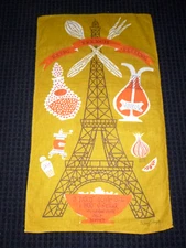 Vtg Tammis Keefe Linen Tea Kitchen Towel French Dressing Recipe Eiffel Tower