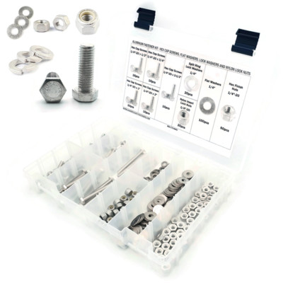 Aluminum Hex Tap Bolt Assortment Kit 1/4''-20 with Nuts and Washers - 251 pieces
