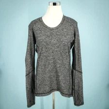 Lululemon Size 12 Star Runner Heather Black Crew Vented Long Sleeve Active Top