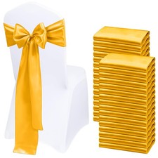Satin Chair Sashes Bows 50 pcs Chair Ribbon Sashes for Wedding Party Receptio...