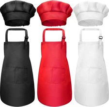 CHENGU 6 Pcs Kids Apron and Chef Hat Set Adjustable Child with 2... 