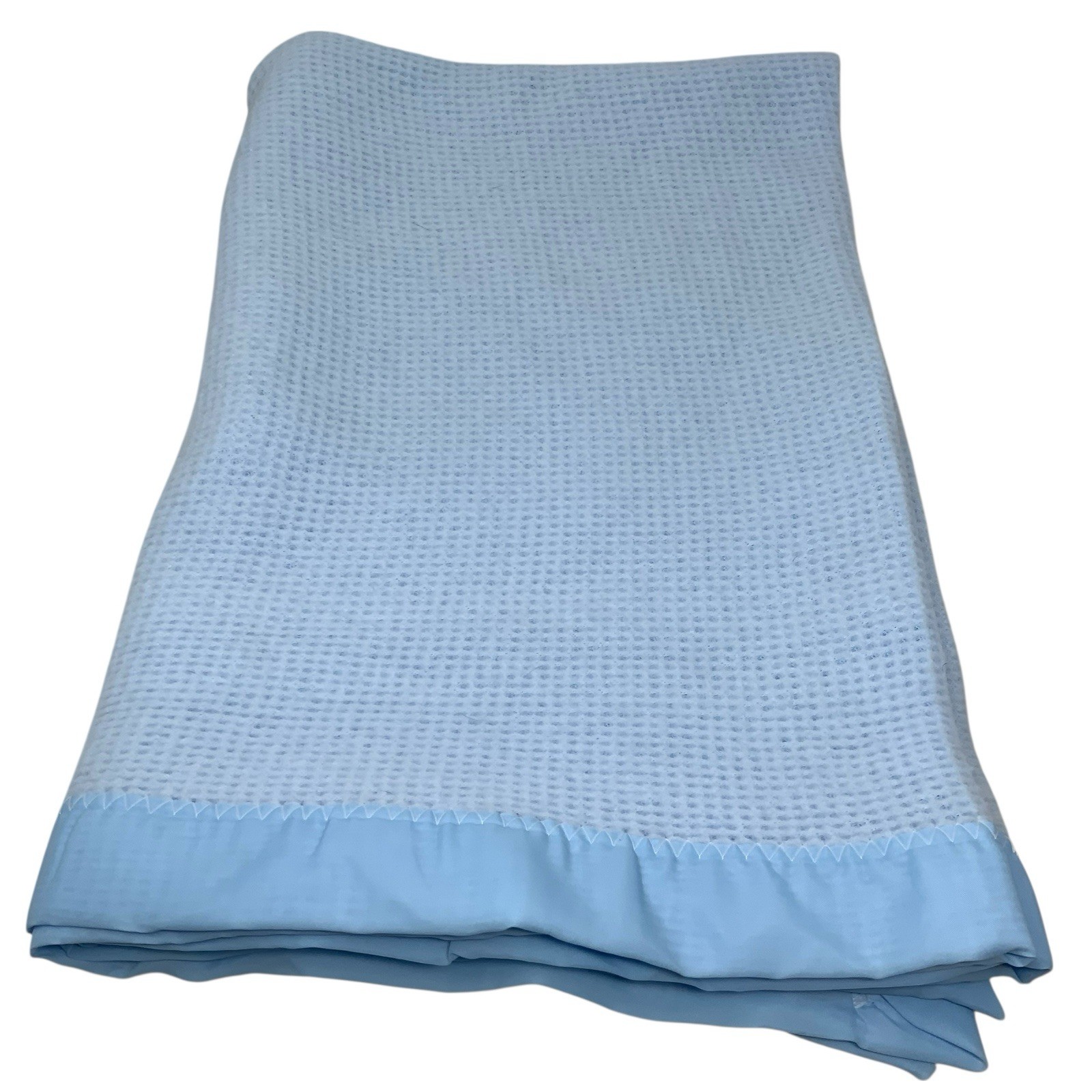Vtg Baby Morgan Blue Acrylic Soft Waffle Weave Baby Crib Blanket 52x39 USA Made
