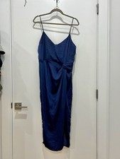 ASOS Women's US 10 Tall Royal Blue Strappy Wrap Dress satin soft sheen