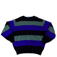 Polo Ralph Lauren Vintage Striped Gray Blue Y2K 90's Pony Sweatshirt XL