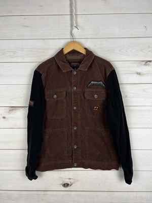 Billabong Metallica Jacket Mens Medium Brown Black Corduroy Patch Rock Band