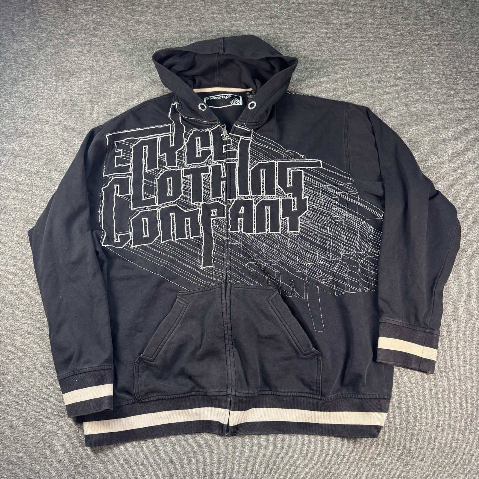Vintage Encye Jacket Mens 4XL Black Full Zip Hooded Spellout Skater Hip Hop Y2K