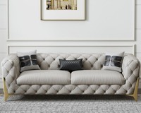 Couch Samt Leder Wohnzimmer Sofa Couchen Chesterfield 3-Er Dreisitzer Polster