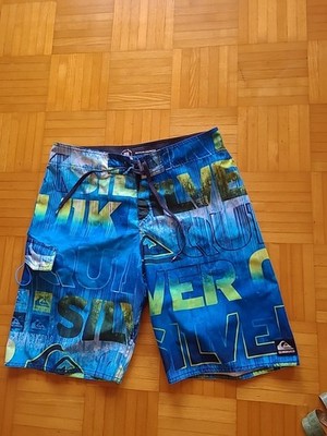 Quiksilver Board/Badeshorts  Vintage 2000er GR.32 Türkis Blau Gelb Grün Sehr Gut