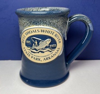 Deneen Pottery Bull Shoals White River Arkansas Coffee Mug Blue 2015