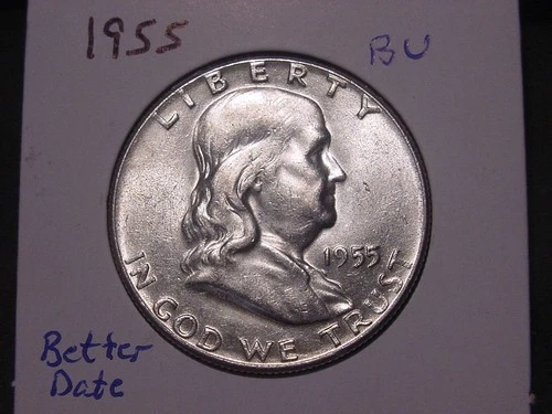 1955 FRANKLIN HALF BU WHITE COLOR LUSTER POPULAR BETTER DATE SHIPS FREE
