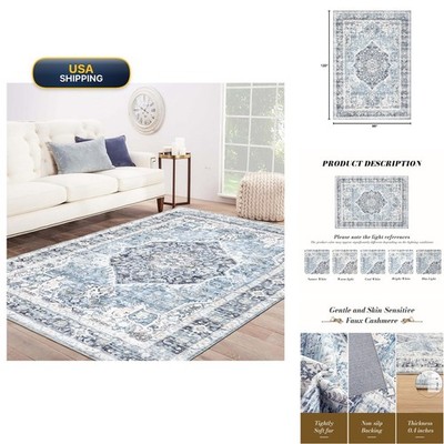 Domitapis Area Rug 8×10 Light Blue Vintage Boho