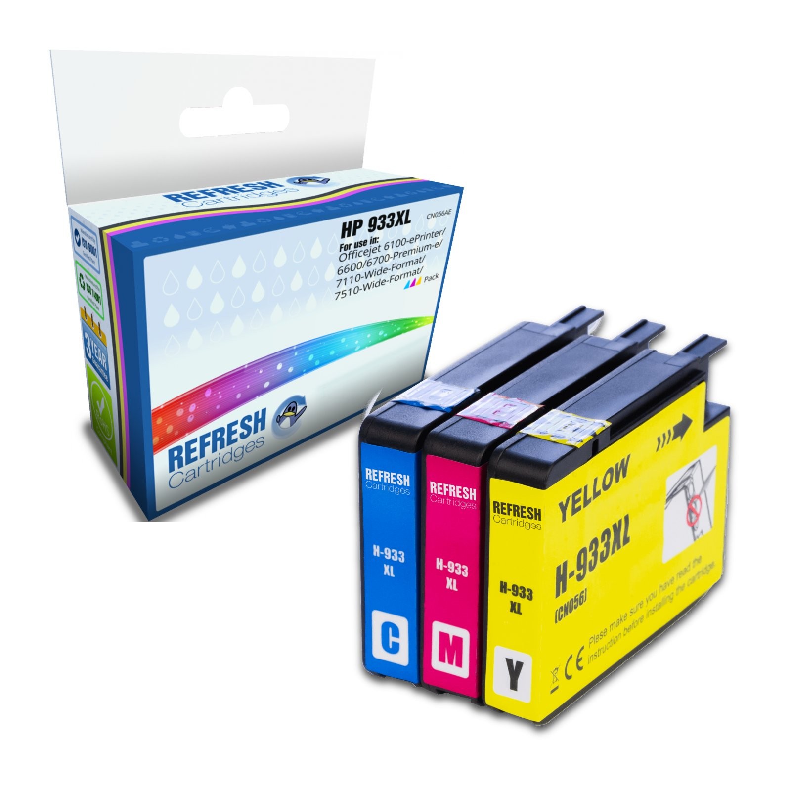 Refresh Cartridges 3 Colour Value Pack 933XL Ink Compatible With HP Printers
