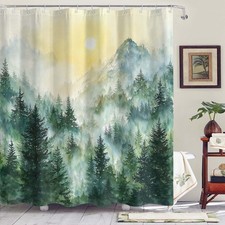 Green3 Forest Mountain Nature Tree Waterproof Shower Curtain 72x72 Inch