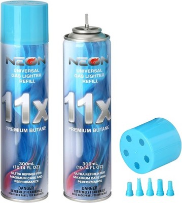 2 Cans NEON 11X Refined Butane Fuel 300ml 10.14oz, Refill for Lighter Torch DIY