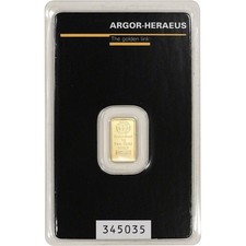 1 gram Gold Bar - Argor Heraeus - 999.9 Fine in Assay 4785.58 per troy oz