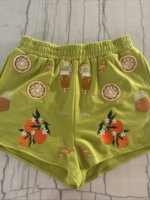 Queen Of Sparkles Green Orange Champagne Mimosa Shorts Large or X-Large NWT