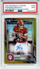 FERNANDO MENDOZA RC 2025 BOWMAN U CHROME GOLD ROOKIE AUTO SP 2/50 PSA 9 MINT