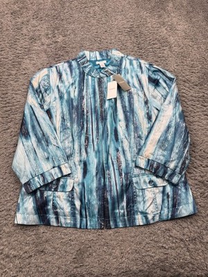Chicos Jacket Women XL Splash Open Front Alegra Beach Glass Blue Metallic NWT