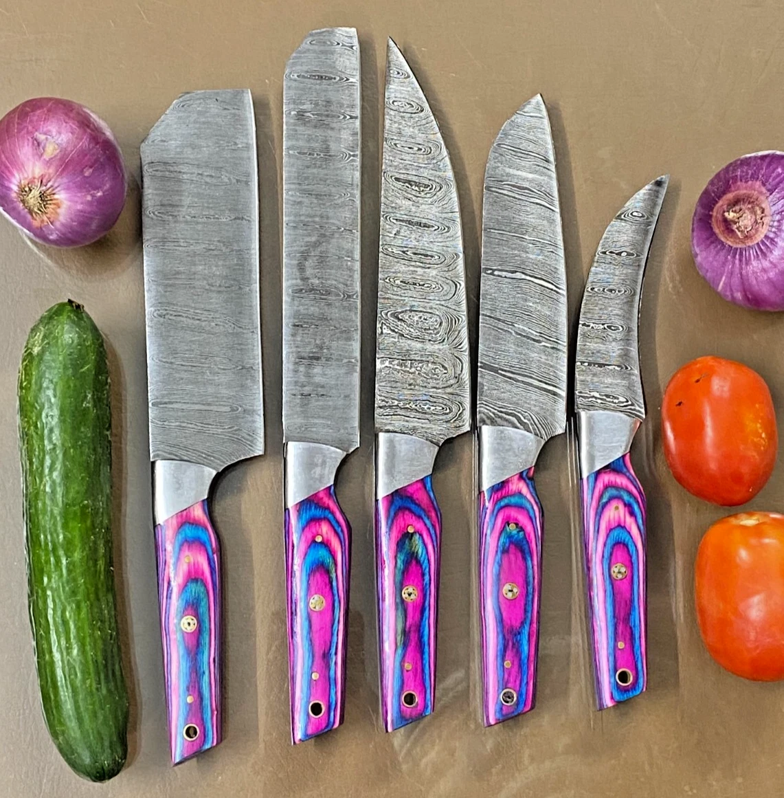 5pcs Handmade Damascus Chef Knife Set Full Tang Kitchen Knives with Purple Wood
Opens in a new windo