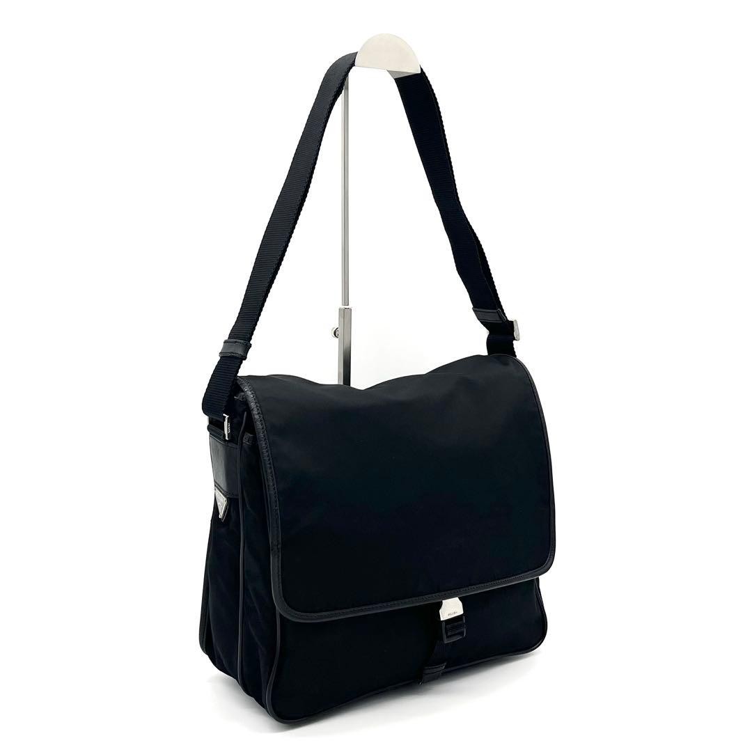 PRADA Shoulder Messenger Bag Tessuto Saffiano Black A4 Storage