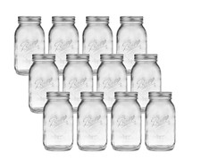 Ball Regular Mouth Quart Mason Jars 32oz Clear Glass 12-Pack Made in USA