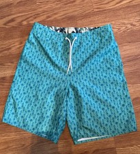 St Johns Bay Mens Hawaiian Lady Palm Trees Green Swim Trunks Boardshorts Medium