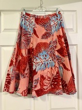 Vintage Talbots Coral/Blue Floral Tropical Midi Skirt A-line Side Zip 8 Petite
