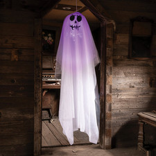 64 3/4 White Light-Up Smiling Ghost Hanging Halloween Decoration