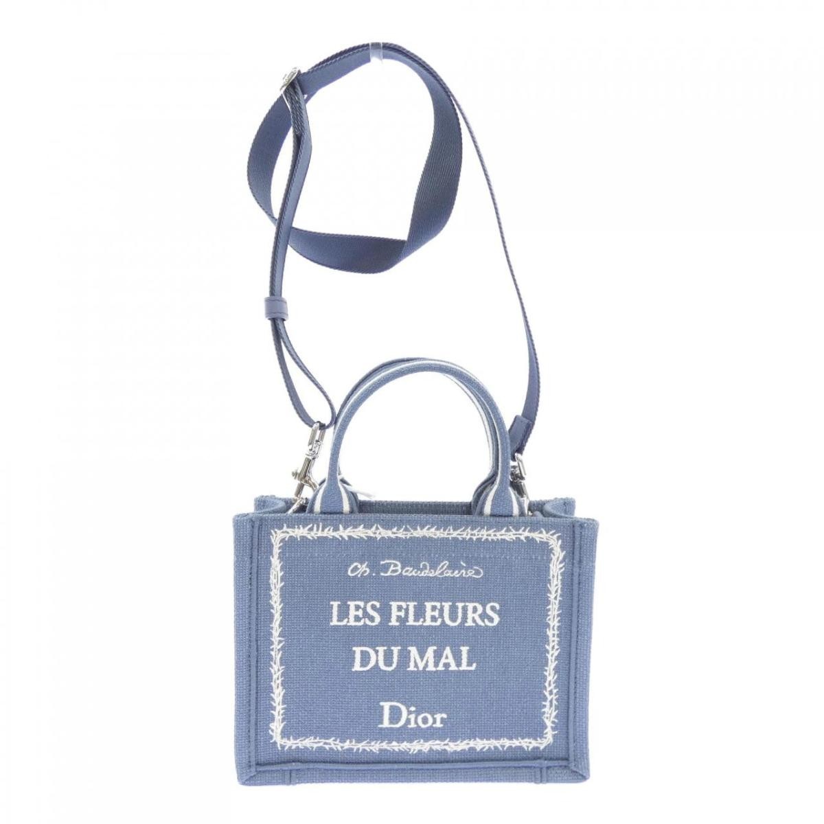 DIOR MINI BOOK TOTE BAG 2BTCA649JAF COTTON TECHNICAL FABRIC CALFSKIN BLUE MEN'S