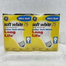 NEW NOS Pack of 8 GE EXTRA Soft White 75 Watt Light Bulbs Sealed