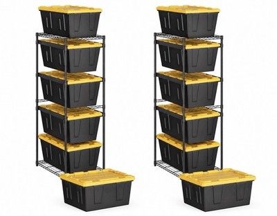 2 Member's Mark 5-Tier Storage Tote Racks With 12 Totes Garage Storage Bundle!!