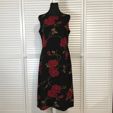 Vtg 90s Studio I Floral Print Black Whimsigoth Sleeveless Shift Midi Dress 8
