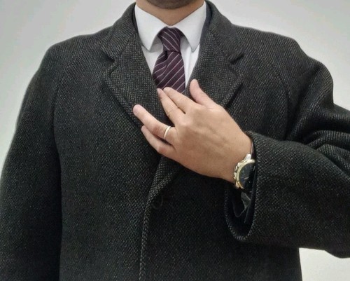 Daks, Vintage DAKS Simpson Piccadilly Overcoat L40 Long Charcoal Tweed Wool
