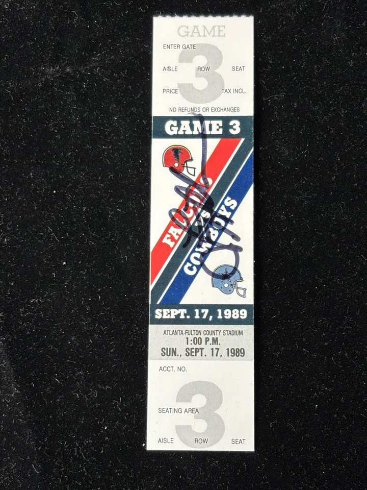 1989 TROY AIKMAN Singed 1ST TD Full TICKET DALLAS COWBOYS DEION SANDERS MT🏈 - Image 3 of 4