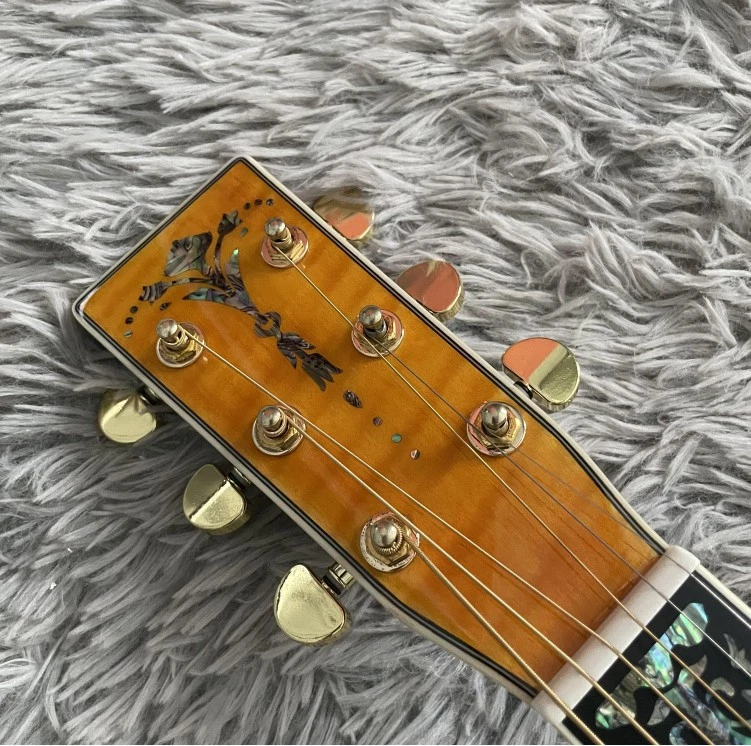 New 41 Inch Acoustic Guitar Cherry Burst Spruce Top Real Bone Nut Abalone Inlay - Image 4 of 4