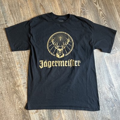 Jagermeister T Shirt Womens Size M Medium Black Gold Shiny Stag Logo 100% Cotton