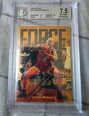 Topps 1997-98 Finest Forceful Figures Dennis Rodman #167 Bulls BGS 7.5