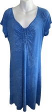 Fresh Produce Midi Dress Size L Blue Short Sleeve V Neck Beachy Resort Vacation