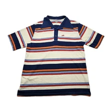 Hang Ten Men's Vintage 70s Cream Multi Color Striped Polo Shirt Size XL Surfwear