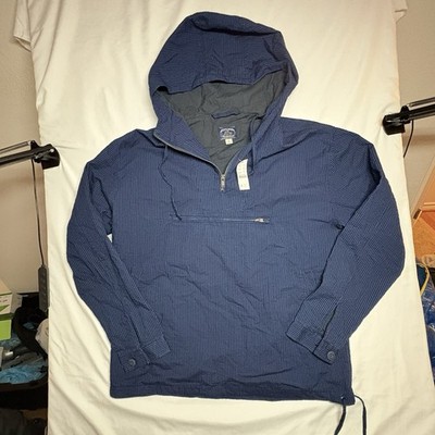 J.Crew Re-Imagined Mens Small Blue Striped Hooded Anorak Pullover Jacket NWT