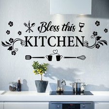 Kitchen Quotes Wall Decor Sticker - Bless This Kitchen Decals With Flower Art...