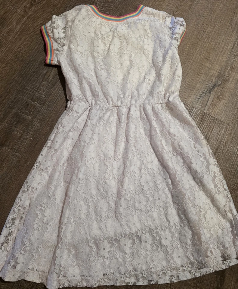 Vestido de encaje con forro Wonder Nation para niñas talla M (7-8) color blanco ribete arco iris Foto 2 de 4