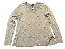 Gap NWT Women's Size L Light Gray V Neck Sweater w/ Ribbed Trim at Sides