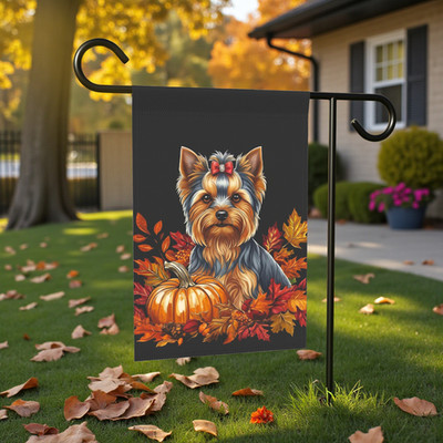 Fall Leaves and Pumpkin Yorkie Garden Flag Double Sided 12x18 24x32 Outdoor