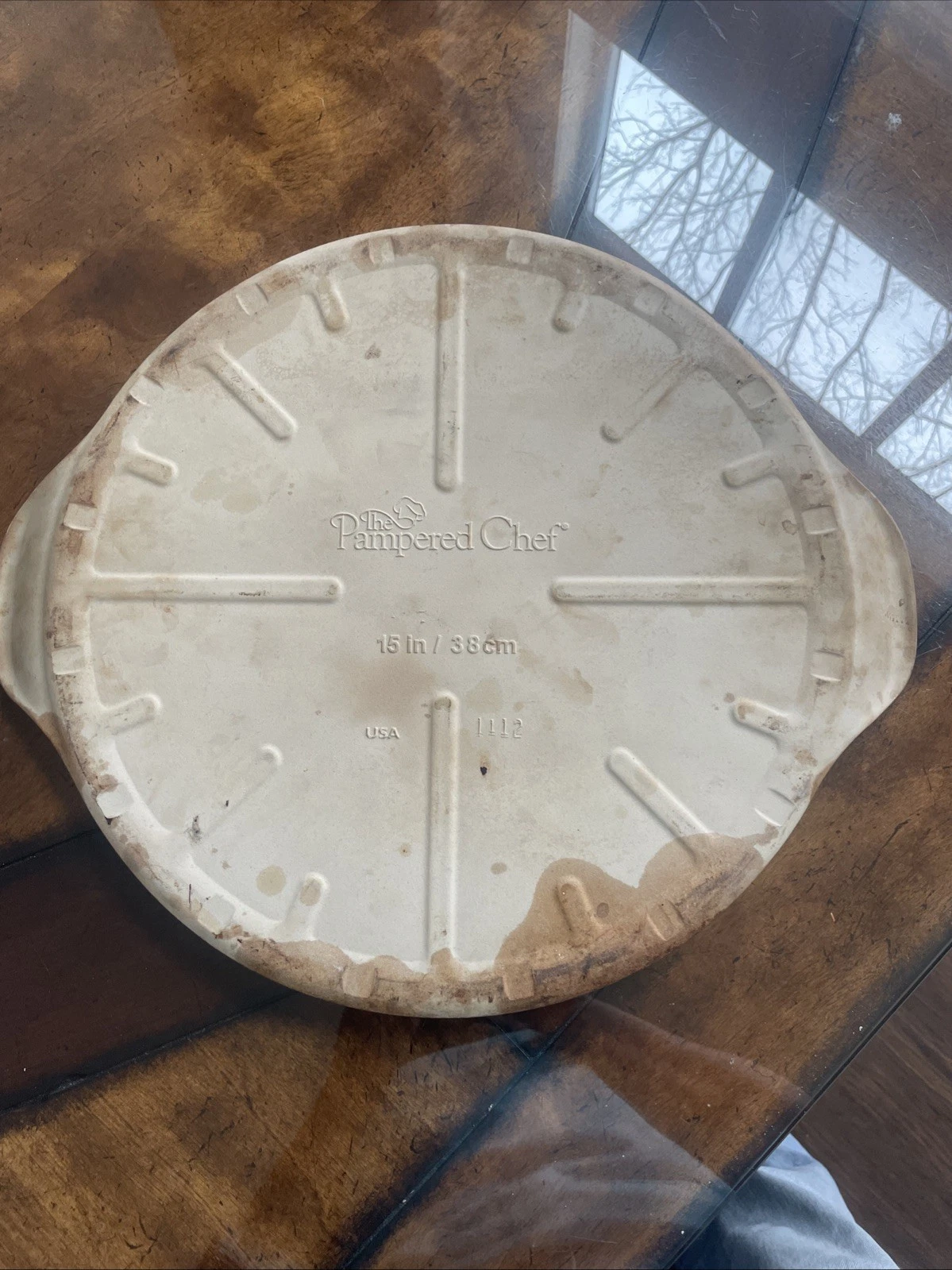 Pampered Chef 15 Inch Large Round Baking Pizza Stone w/Handles Stoneware NO Box