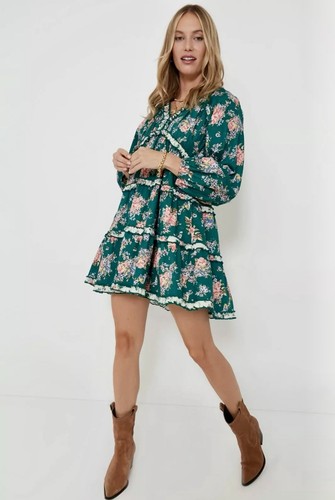 Hyacinth House / Tuckernuck - Green Floral Tiered Trina Mini Boho Dress XXL