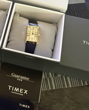 Timex 1976 Lexington Reissue TW2Y56200 Gold Dress Watch Black Leather Strap Box