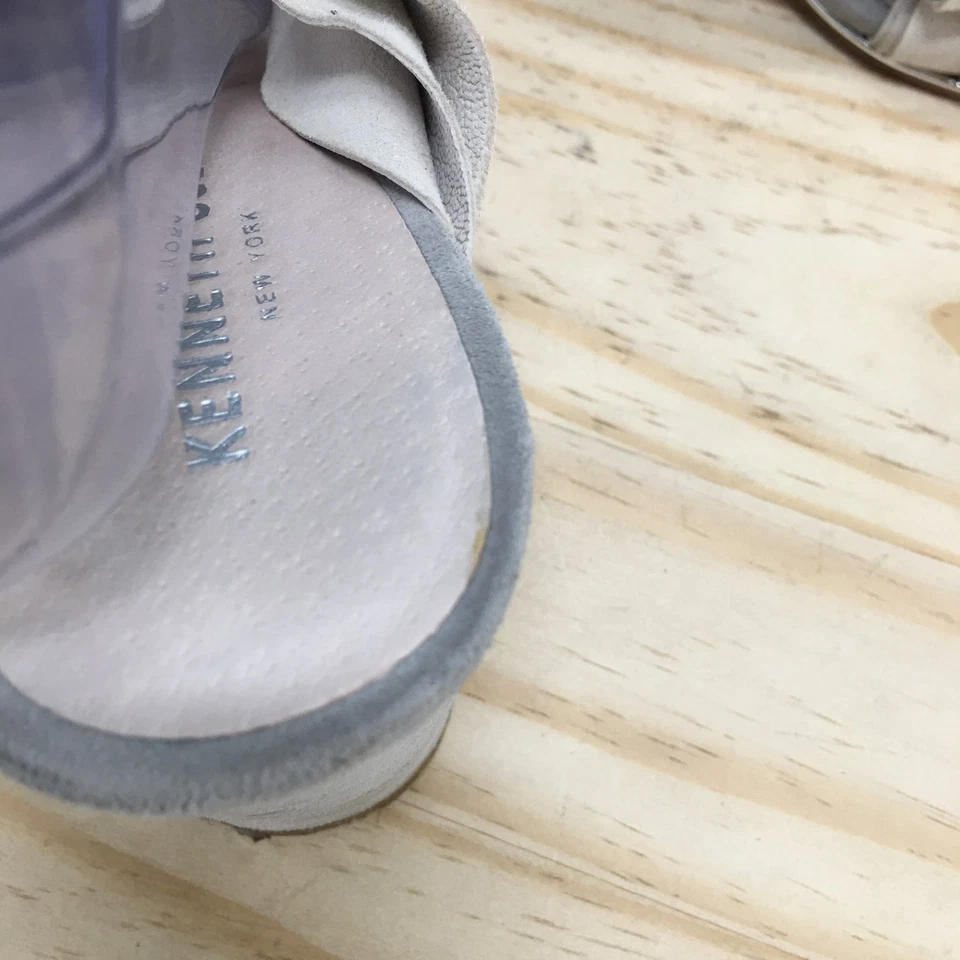 Kenneth Cole Sandals Women 10M Laken Ruffled Strap Slide Gray Casual Block Heels - Image 4 of 4